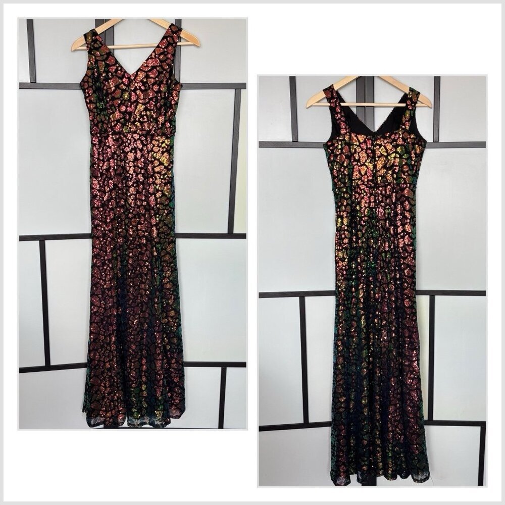 Y2K City Triangles Maxi Black‎ Dress Sequins Size 9 Event Fairy